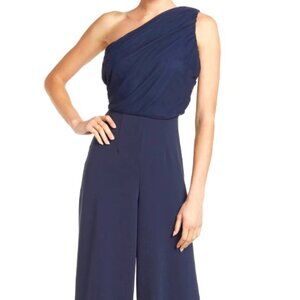 Love X Design: Contemporary one-shoulder wide leg jumpsuit: Navy Size Large